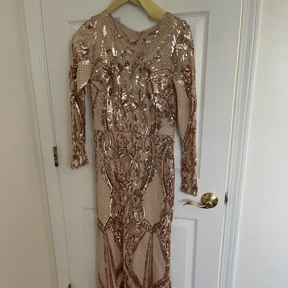 slim fit dress slacks BaZma Modest Gold Floral 2-Piece Set – Satin Dress with Shimmer Overla –  Bazma Beyond main image 1